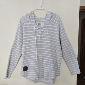 Blue 84 Gray and White Cowl Neck Sweater with Stripes